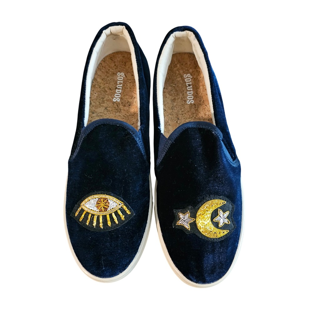 Soludos Navy Velvet Celestial Beaded Slip on‎ Sneakers Size 7.5